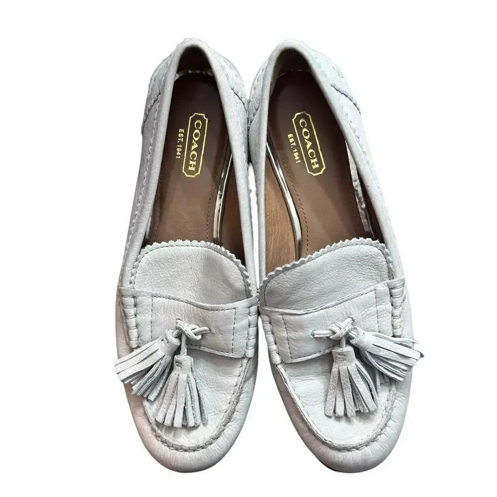 Coach Women’s Ivory Leather Moccasins Flat Loafer Shoes Size 7